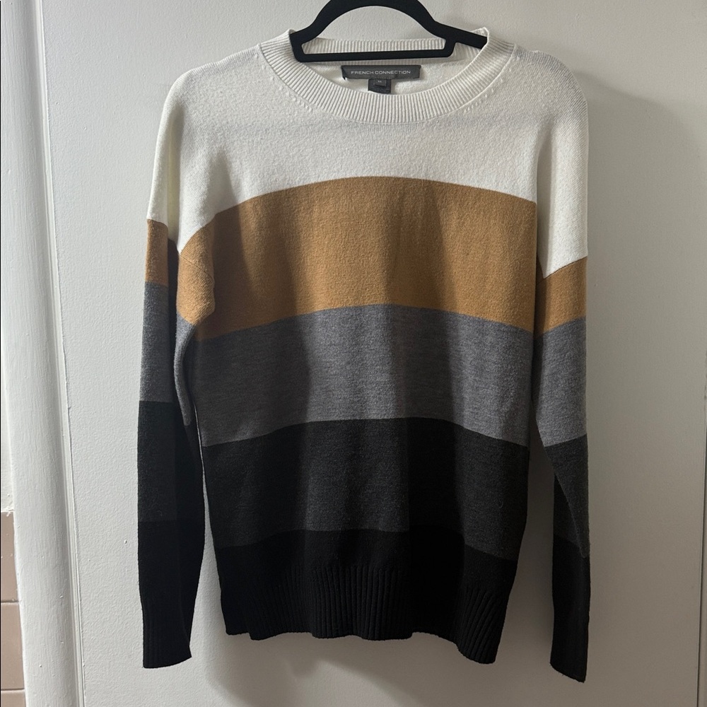 French Connection Striped Sweater - White, Tan/Brown, Gray, Charcoal and black